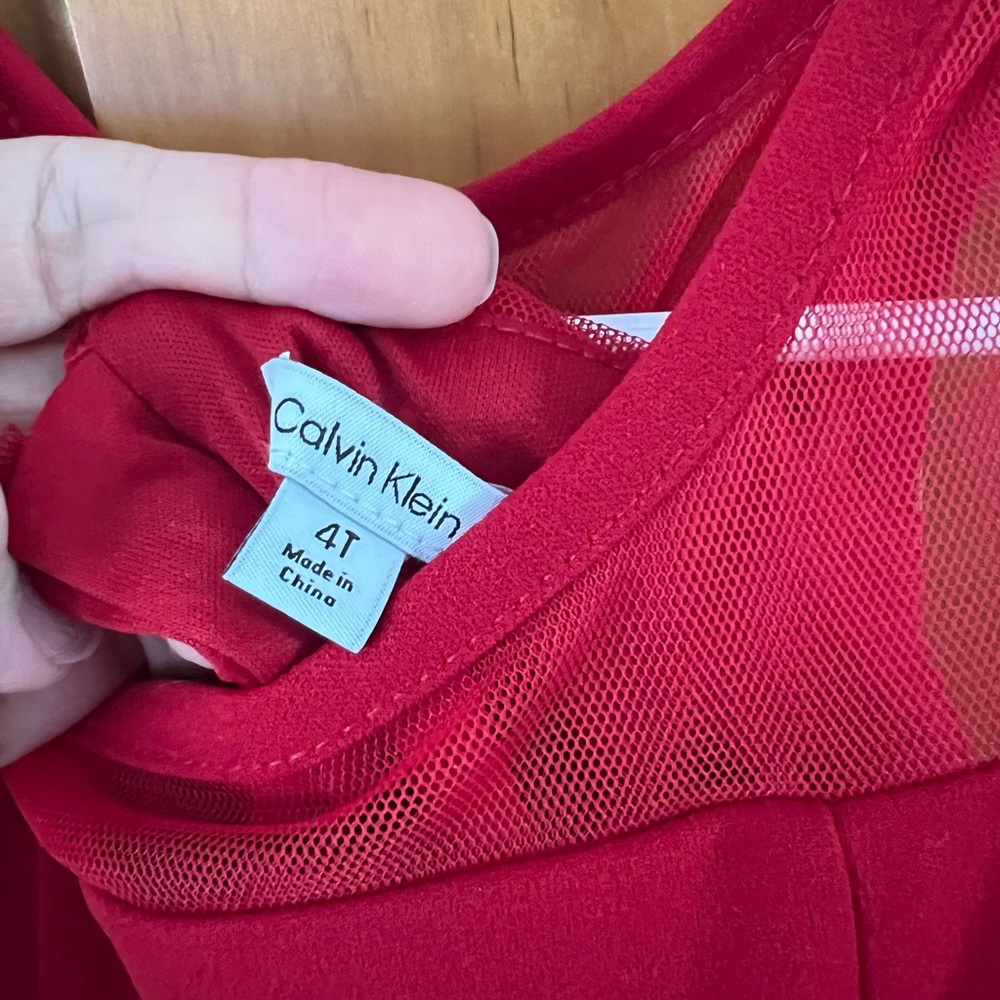 Calvin Klein Red Kids Formal Dress with Bow - Picture 3 of 5